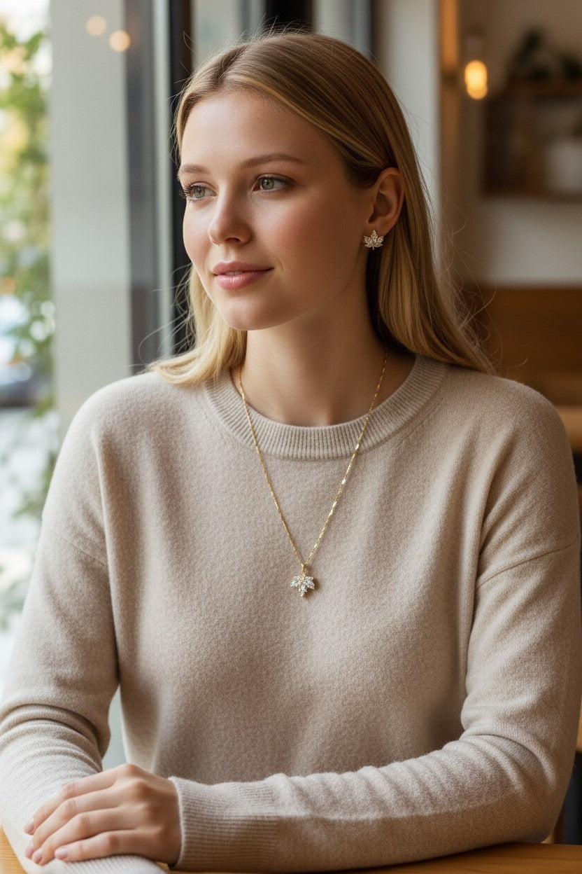Parure Feuille d'Érable — Boucles d'oreilles dorées