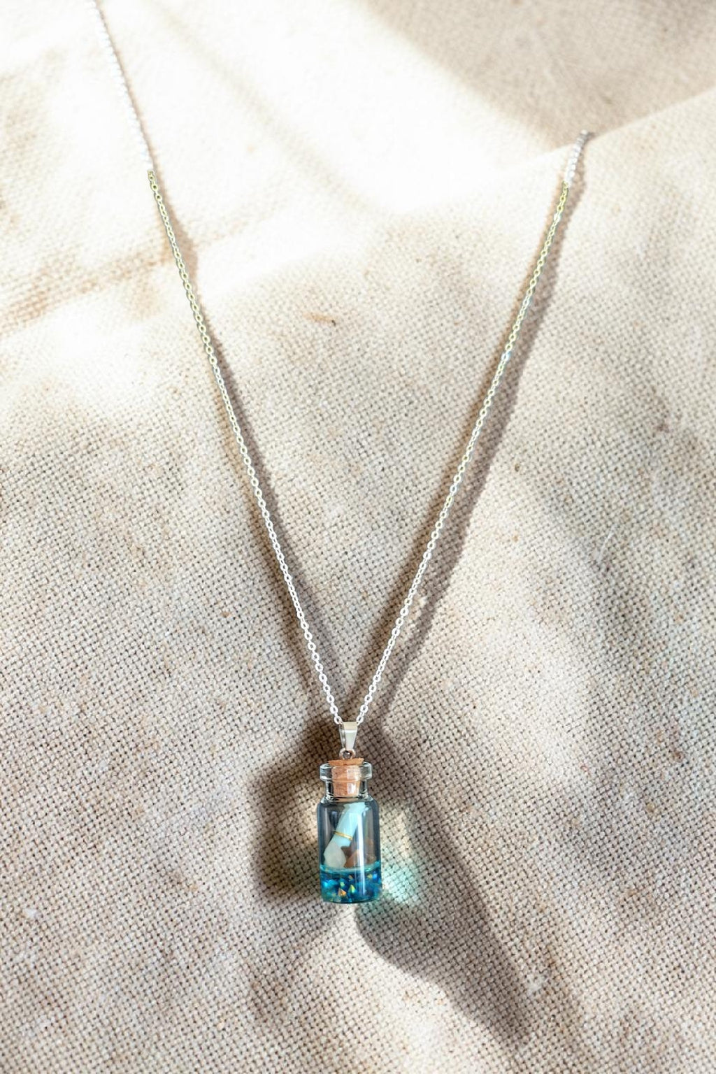 Collier pendentif bouteille à la mer – acier inoxydable argenté