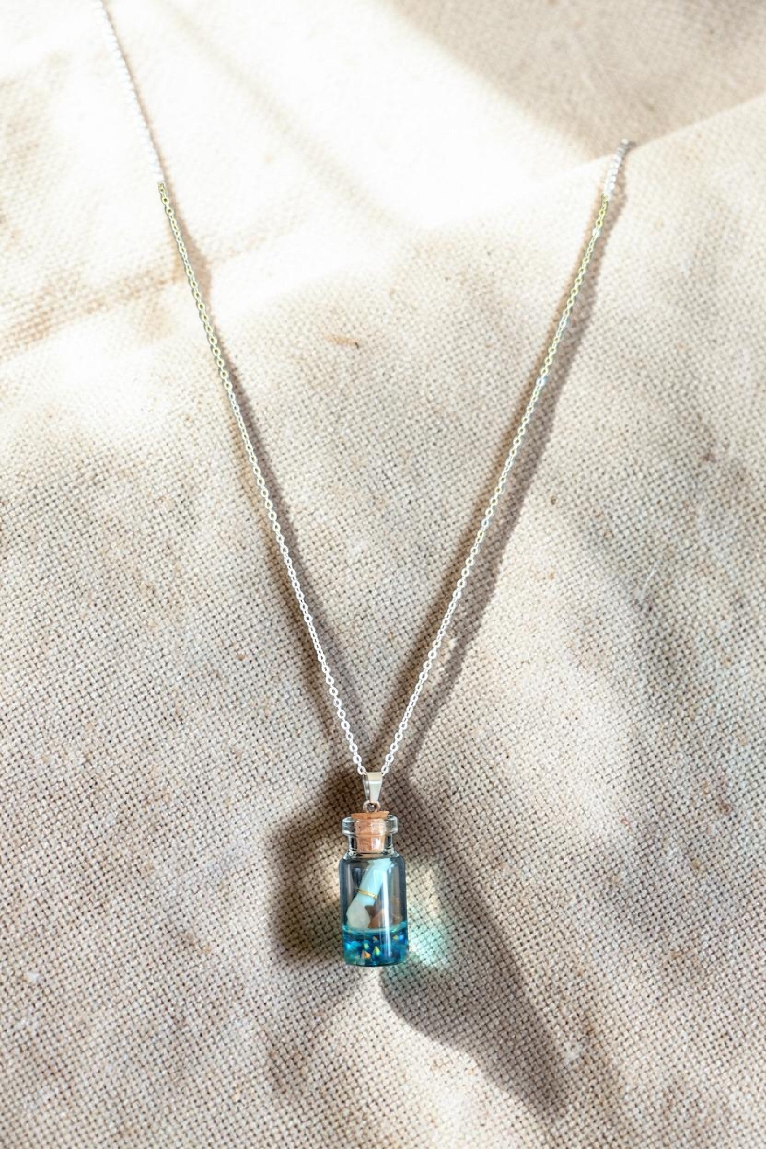 Collier pendentif bouteille à la mer – acier inoxydable argenté