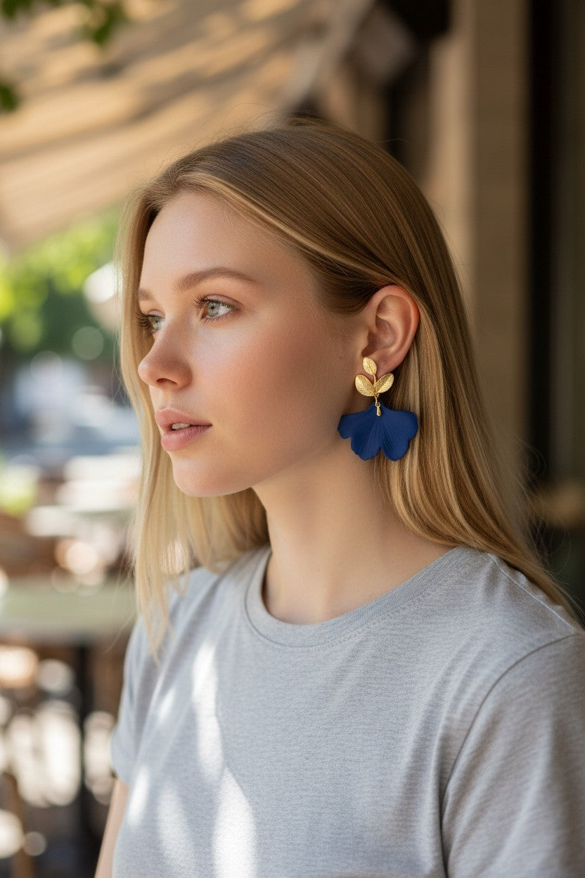 Boucles d'oreilles clou ginkgo acrylique – différents coloris