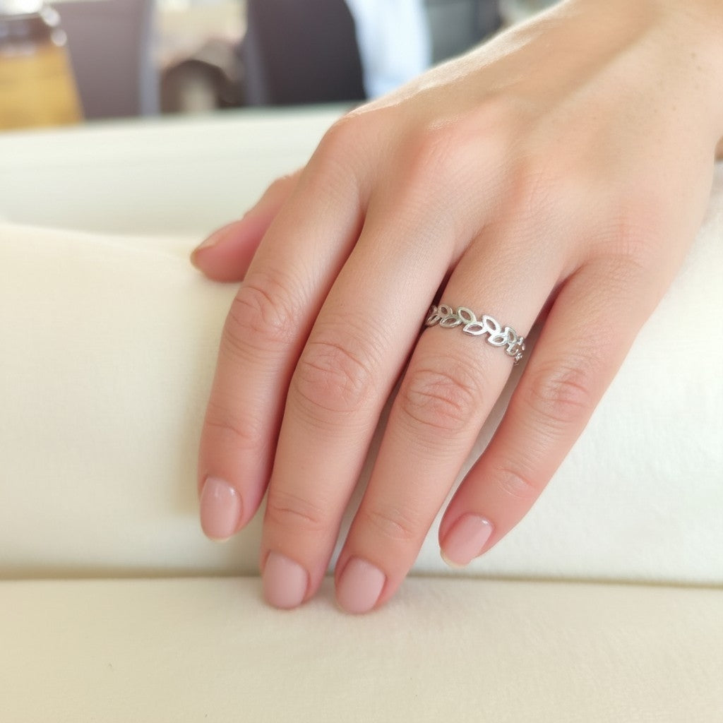 Bague Feuillage Acier Inoxydable Argentée – Ajustable