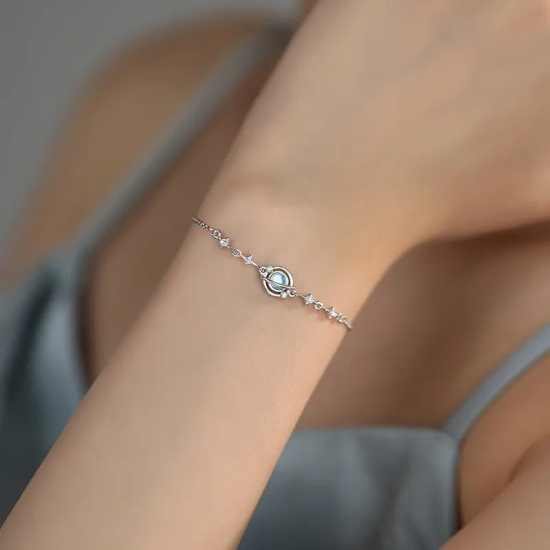 Bracelet galaxie lune — Argent pur S999, zircon & plaqué platine