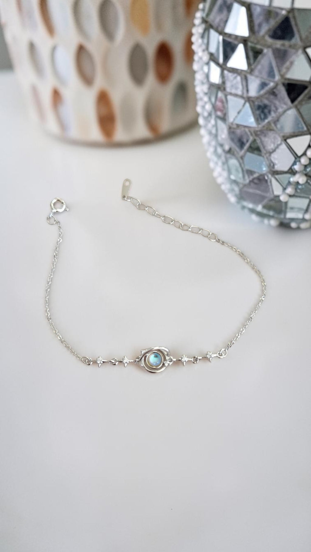Bracelet galaxie lune — Argent pur S999, zircon & plaqué platine