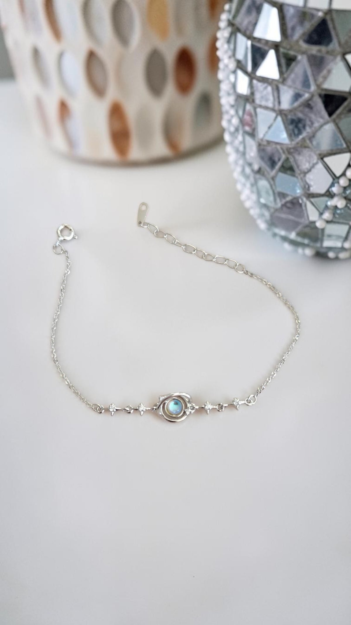 Bracelet galaxie lune — Argent pur S999, zircon & plaqué platine