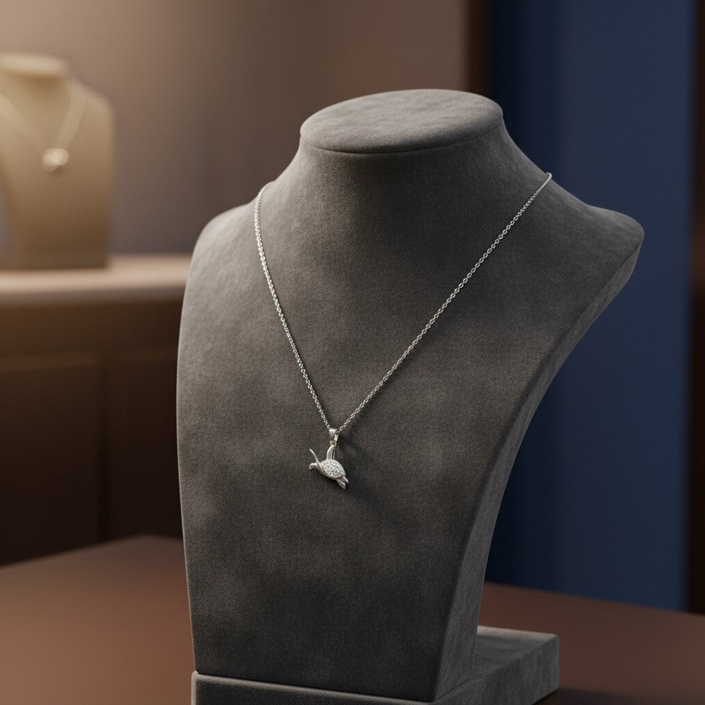 Collier pendentif tortue — Argent sterling 925 & zircon