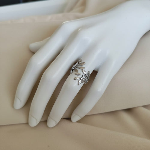 Bague Feuillage Acier Inoxydable Argentée – Ajustable