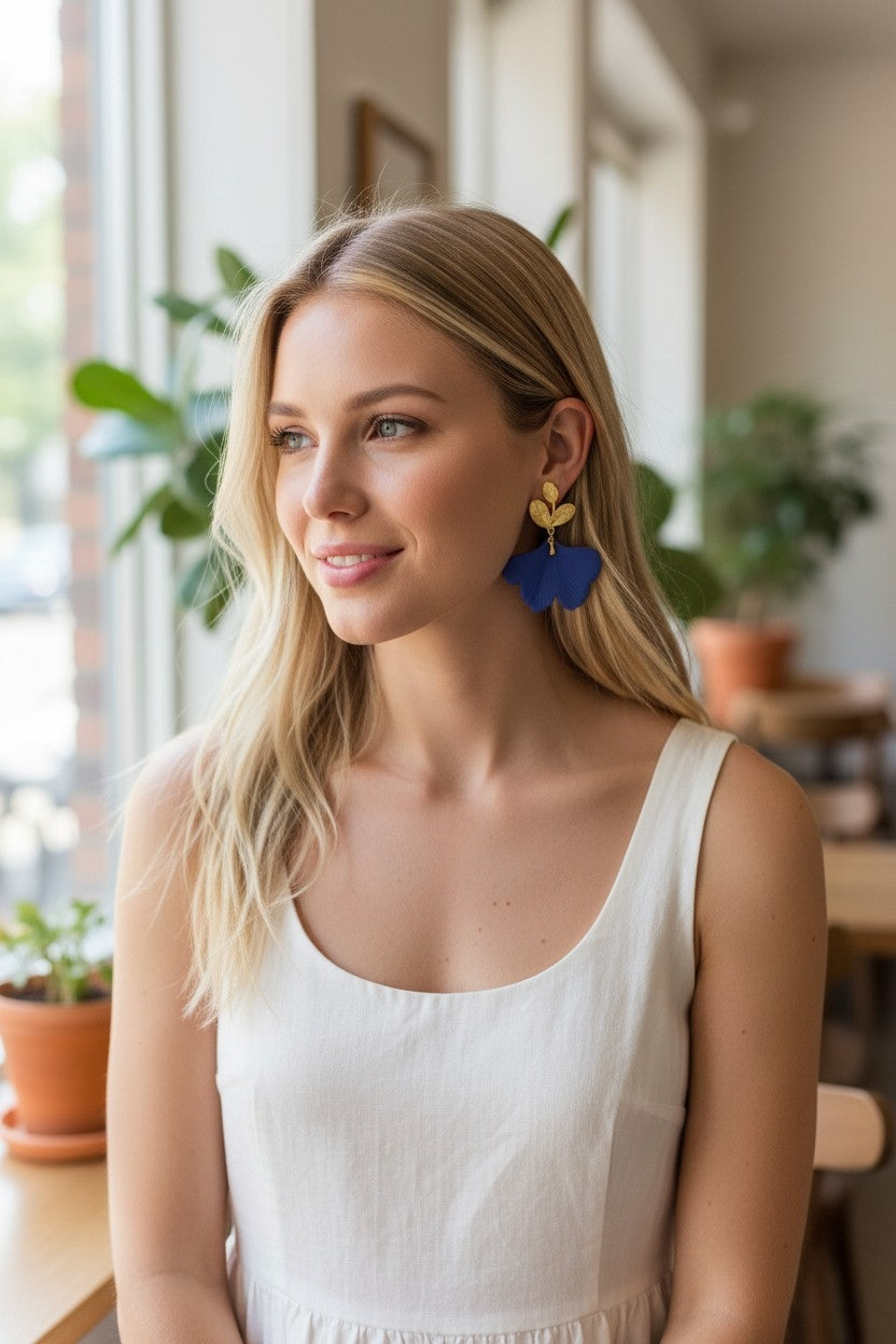 Boucles d'oreilles clou ginkgo acrylique – différents coloris