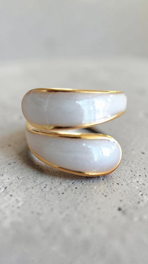 Bague Nacre Ajustable – Acier Plaqué Or 18K