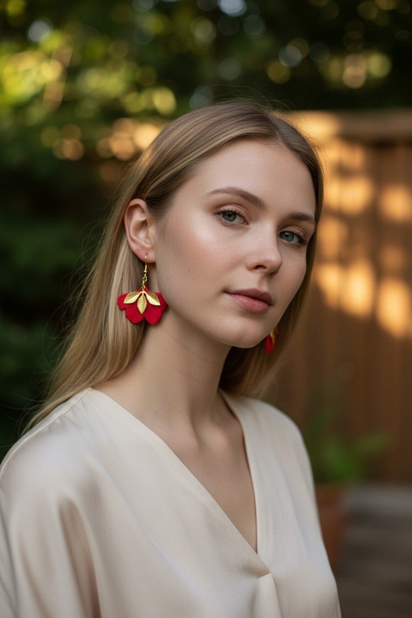 Boucles d'oreilles pendantes ginkgo acrylique léger coloré tendance acier inoxydable – Les Éclats de Mel