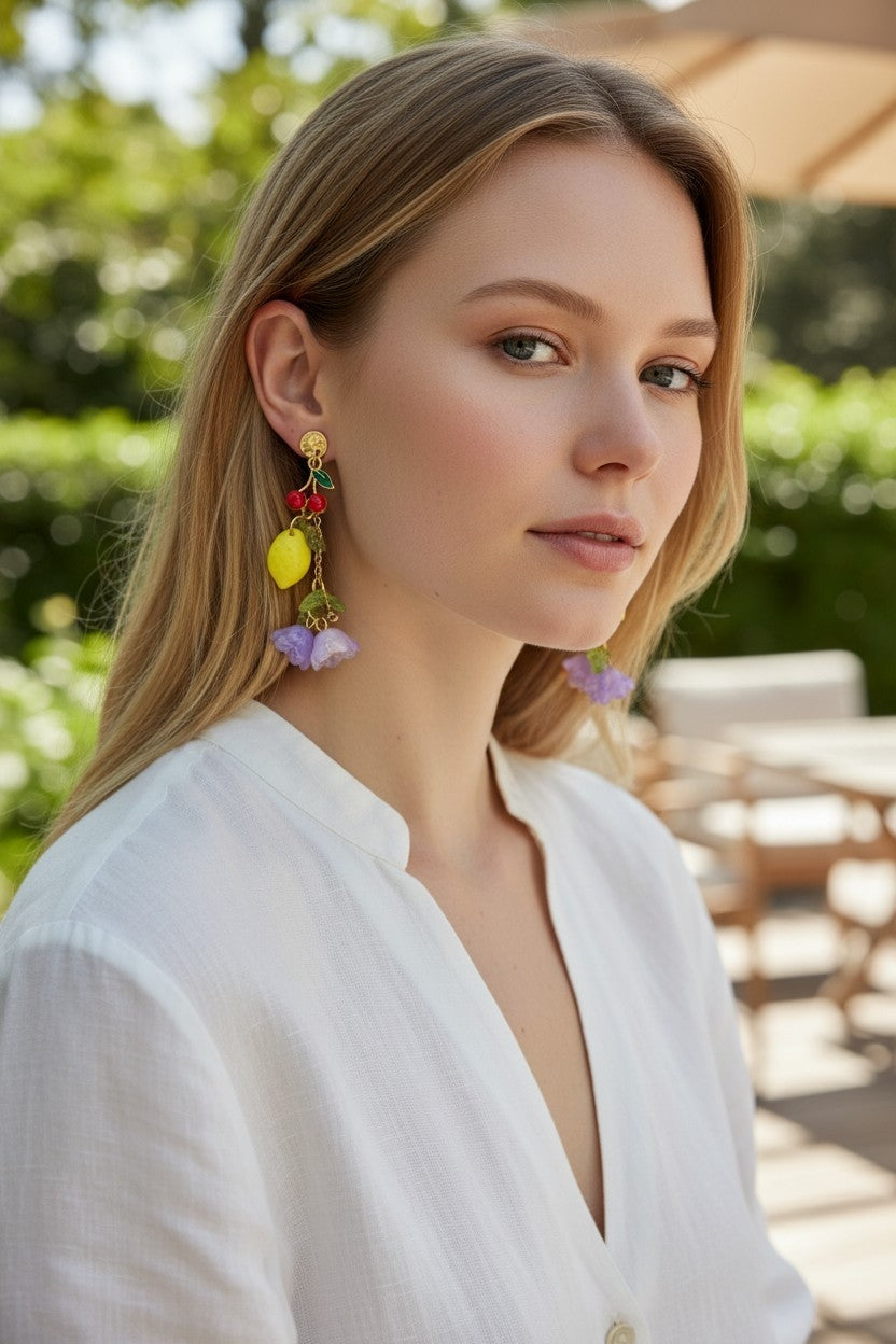 Boucles d'oreilles pendantes colorées fantaisie acier inoxydable hypoallergénique été – Les Éclats de Mel