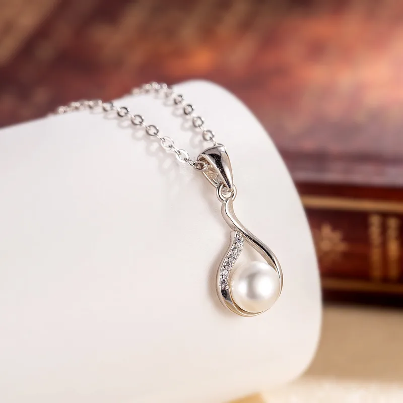 Collier pendentif géométrique perle — Argent sterling 925