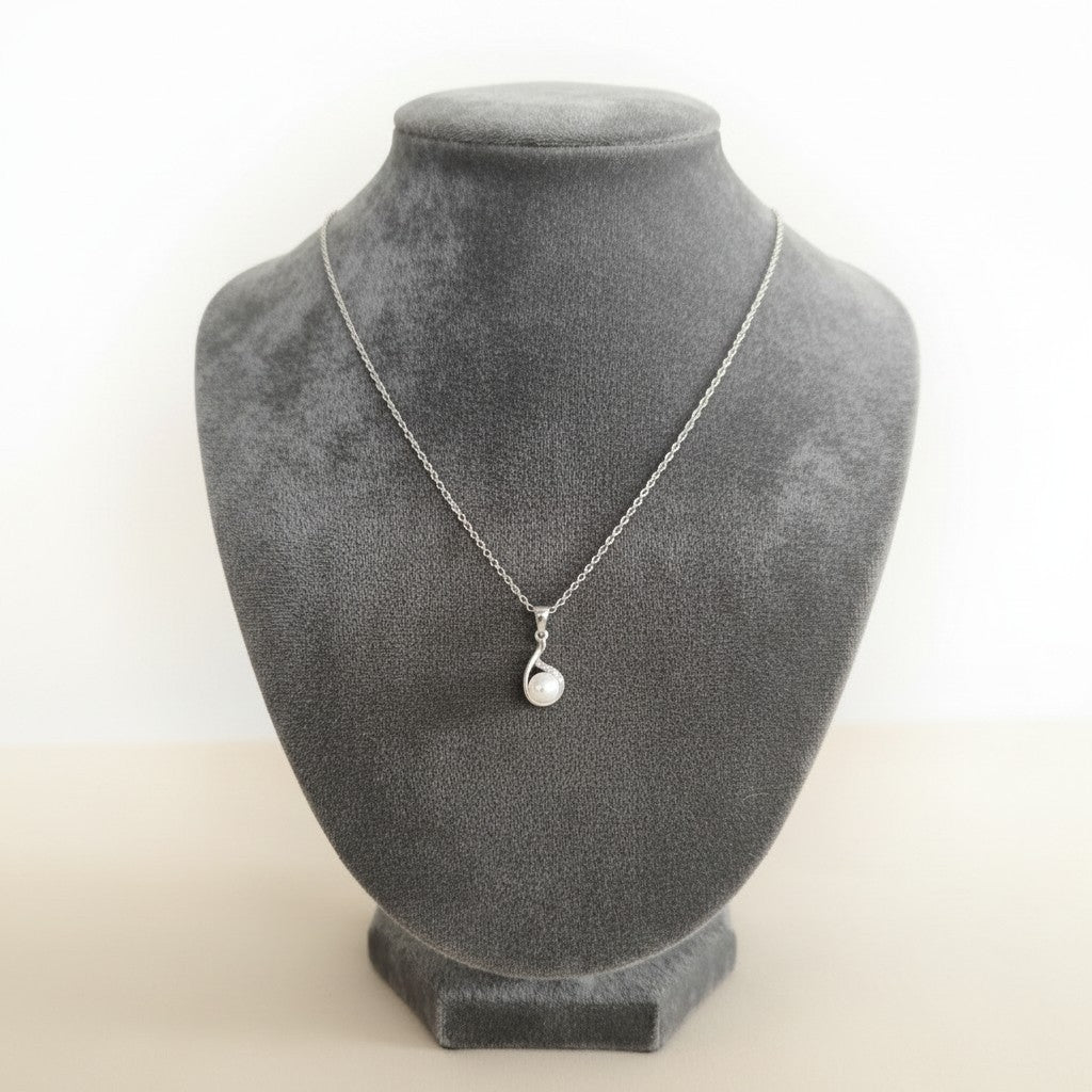 Collier pendentif géométrique perle — Argent sterling 925