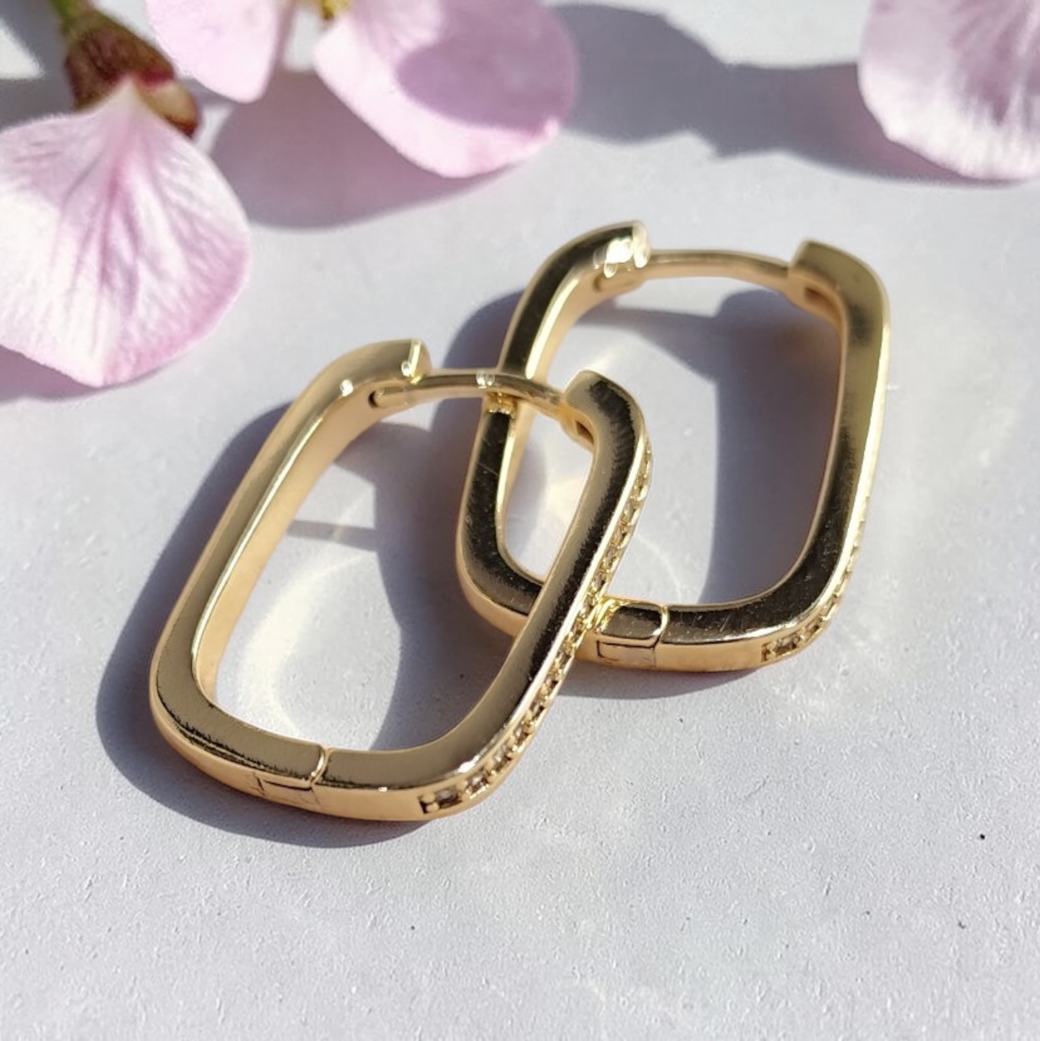 Boucles d'oreilles créoles rectangulaires zircon – acier inoxydable or ou argent