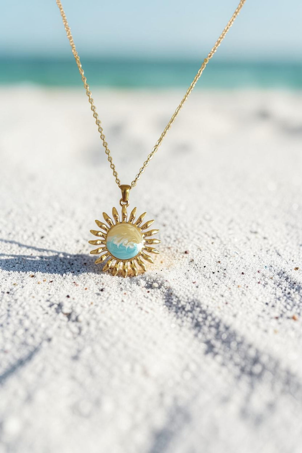 Collier Pendentif Soleil Nacré — Chaîne en Acier Inoxydable