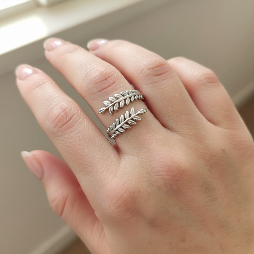 Bague Feuillage Acier Inoxydable – Ajustable
