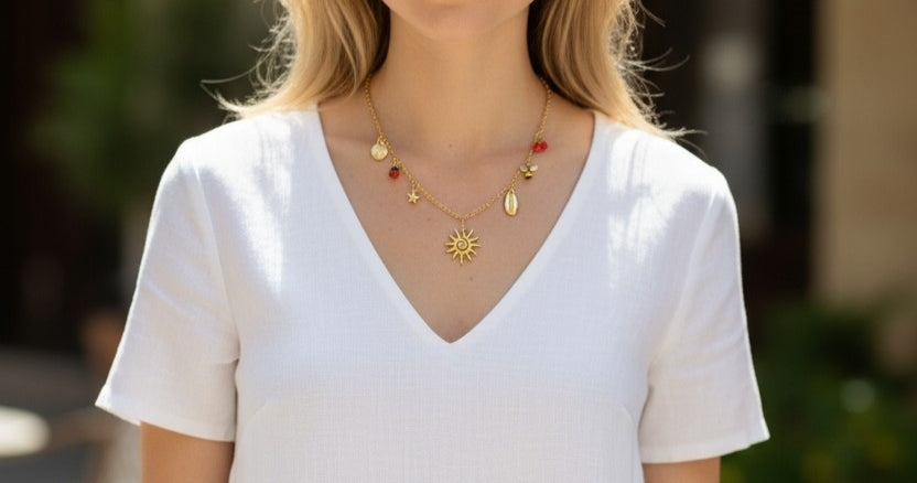 Collier tendance coquillage acier inoxydable doré hypoallergénique artisanal été – Les Éclats de Mel"