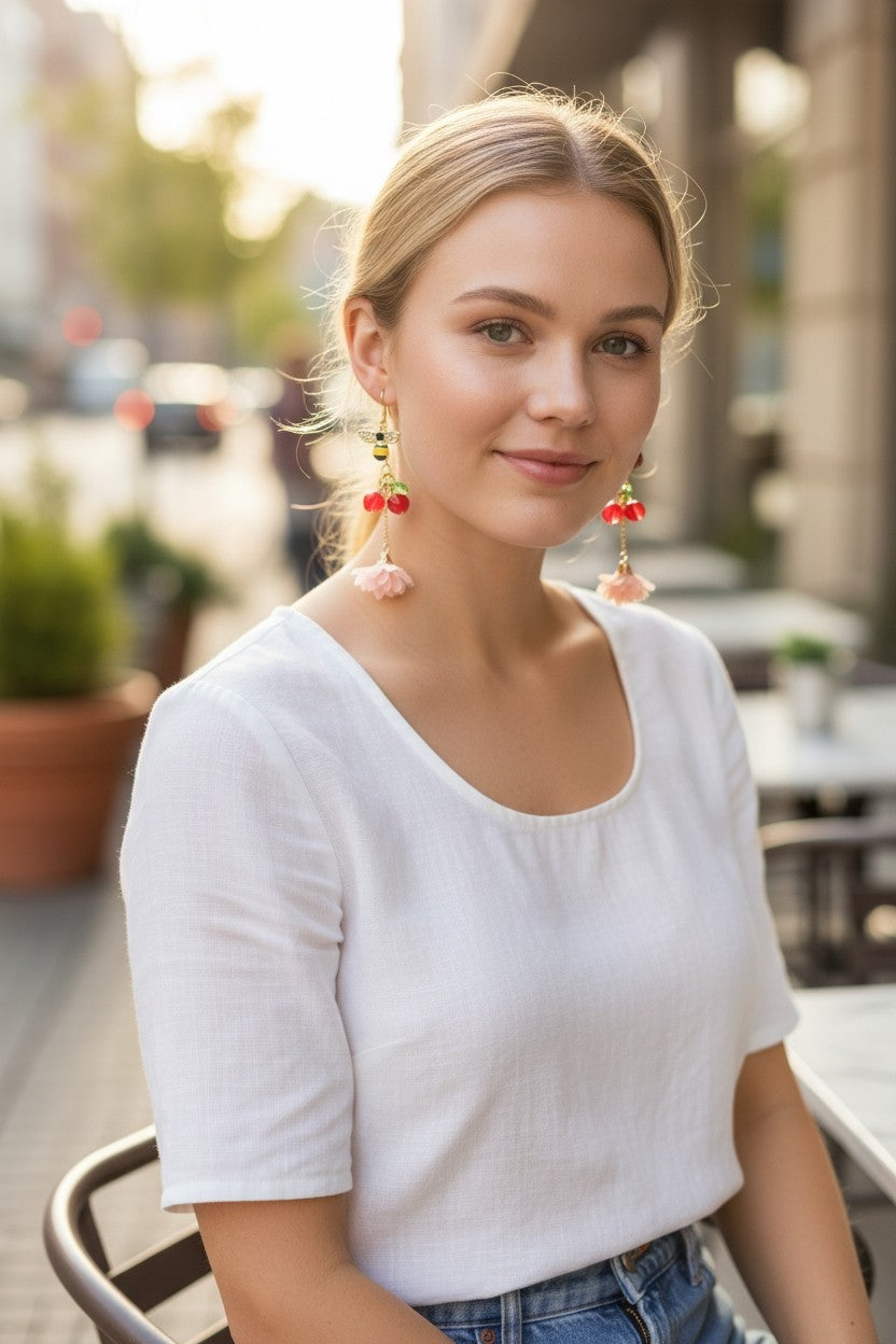 Boucles d'oreilles pendantes cerises