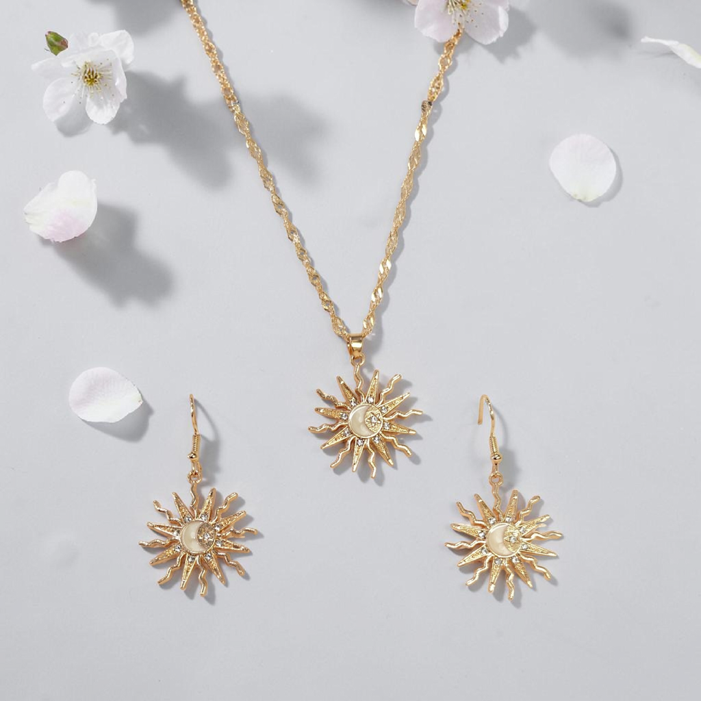 Parure Soleil Nacrée — Collier & Boucles d'oreilles pendantes