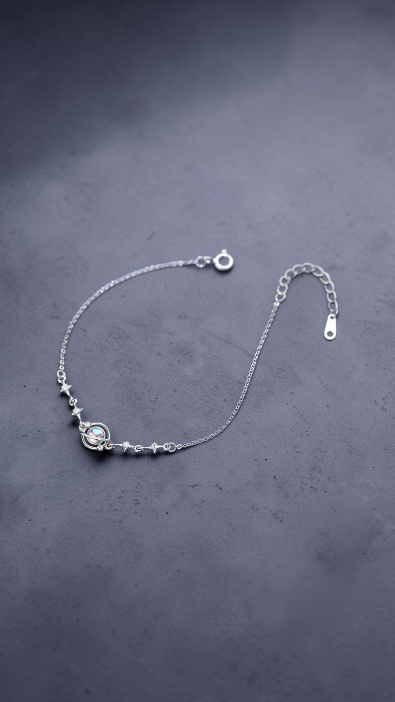 Bracelet galaxie lune — Argent pur S999, zircon & plaqué platine