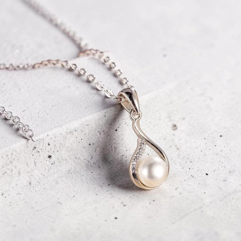 Collier pendentif géométrique perle — Argent sterling 925
