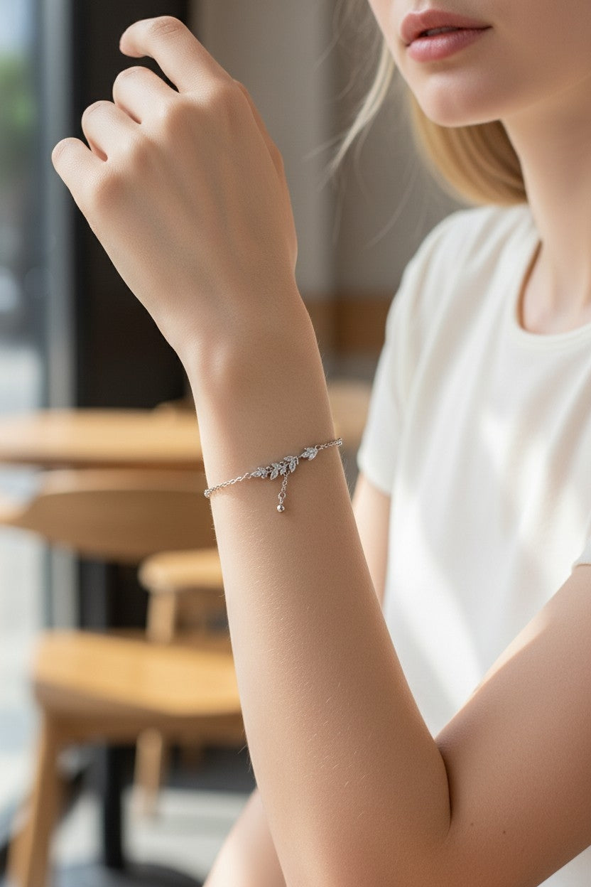 Bracelet pampilles épi de blé — Argent pur S999 & zircon