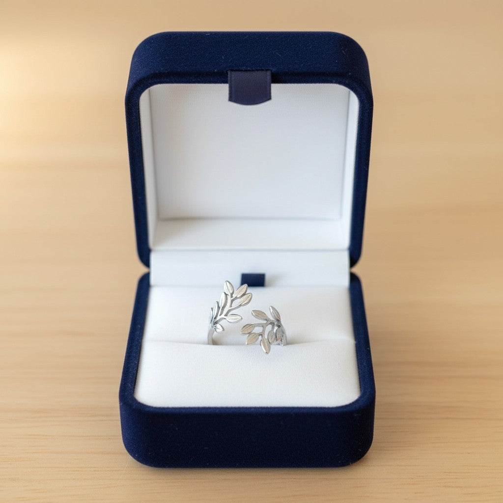 Bague Feuillage Acier Inoxydable – Ajustable