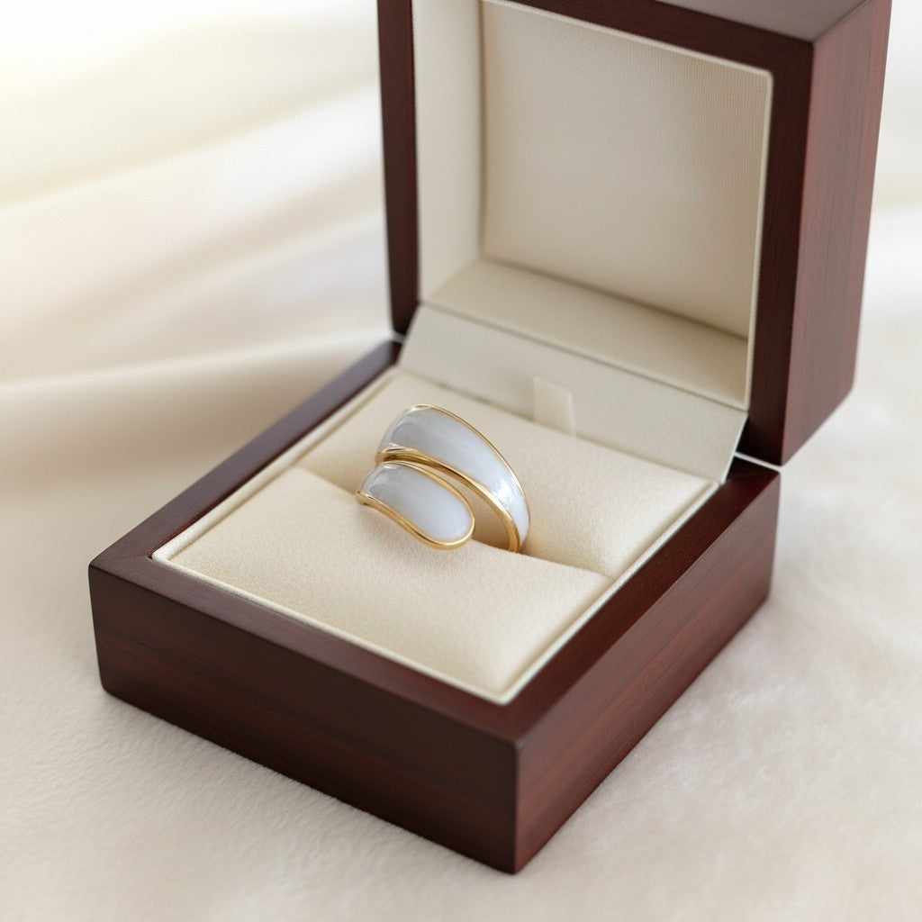 Bague Nacre Ajustable – Acier Plaqué Or 18K