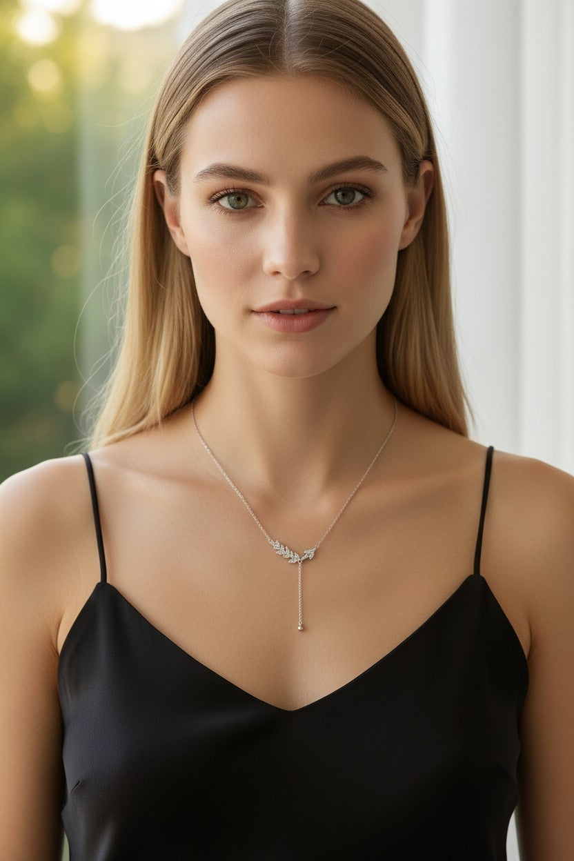 Collier pampilles épi de blé — Argent pur S999 & zircon