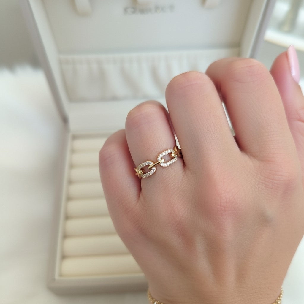 Bague Acier Inoxydable Zircon – Or ou Argent, Ajustable