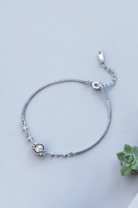 Bracelet galaxie lune — Argent pur S999, zircon & plaqué platine