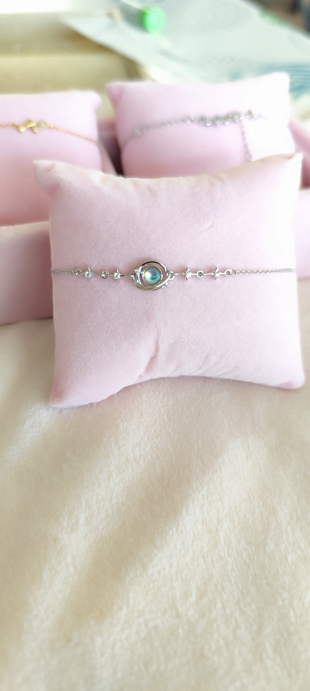 Bracelet galaxie lune — Argent pur S999, zircon & plaqué platine