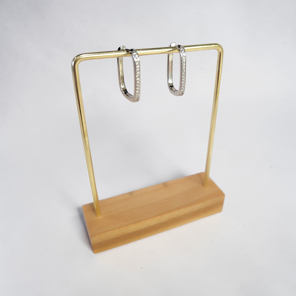 Boucles d'oreilles créoles rectangulaires zircon – acier inoxydable or ou argent