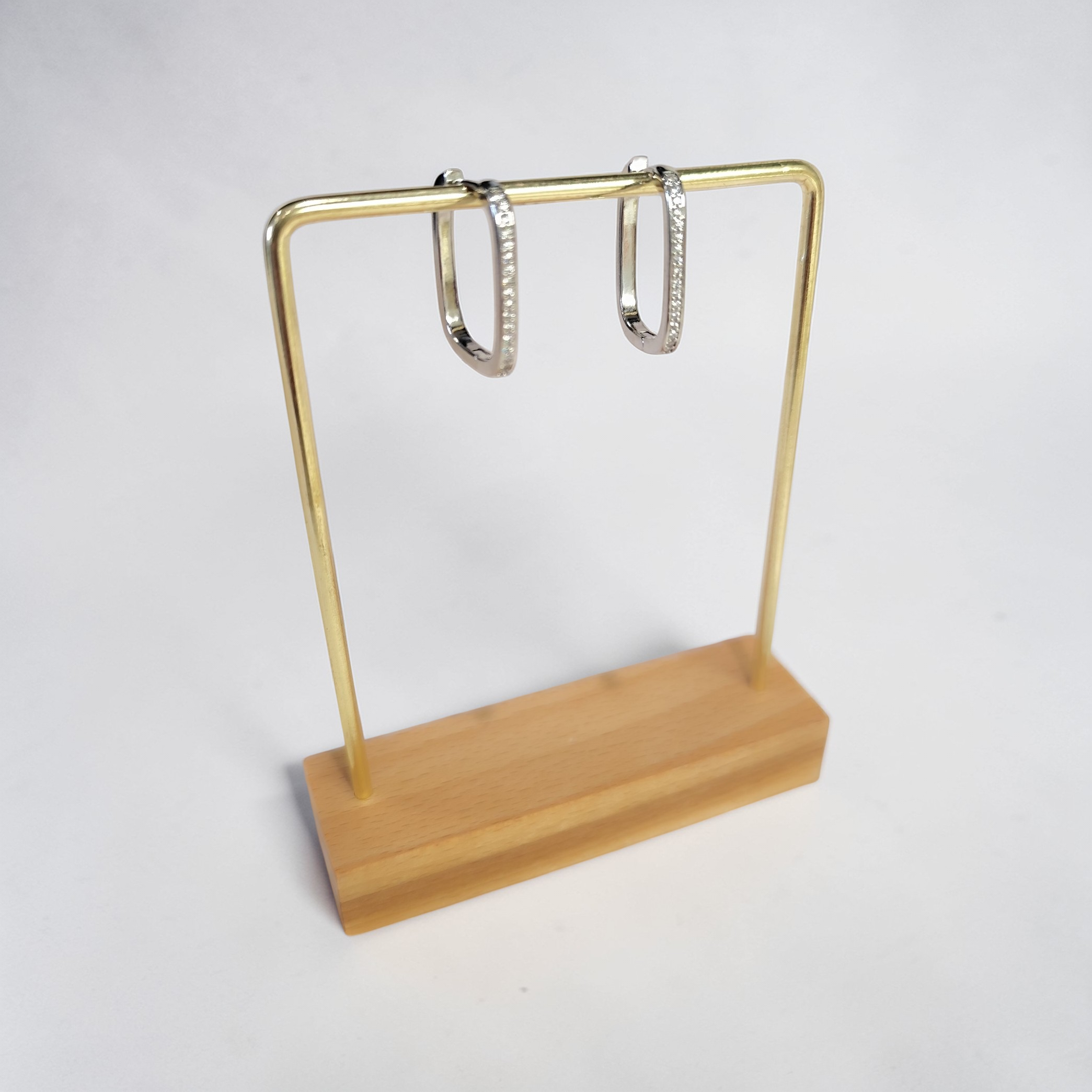 Boucles d'oreilles créoles rectangulaires zircon – acier inoxydable or ou argent