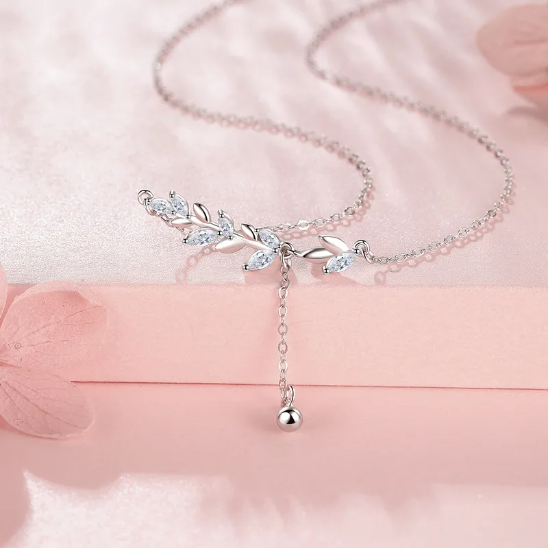 Collier pampilles épi de blé — Argent pur S999 & zircon