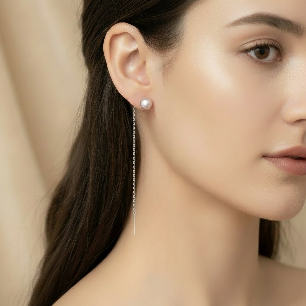 Boucles d'Oreilles Perle d'Eau Douce Pourpre – Argent 999