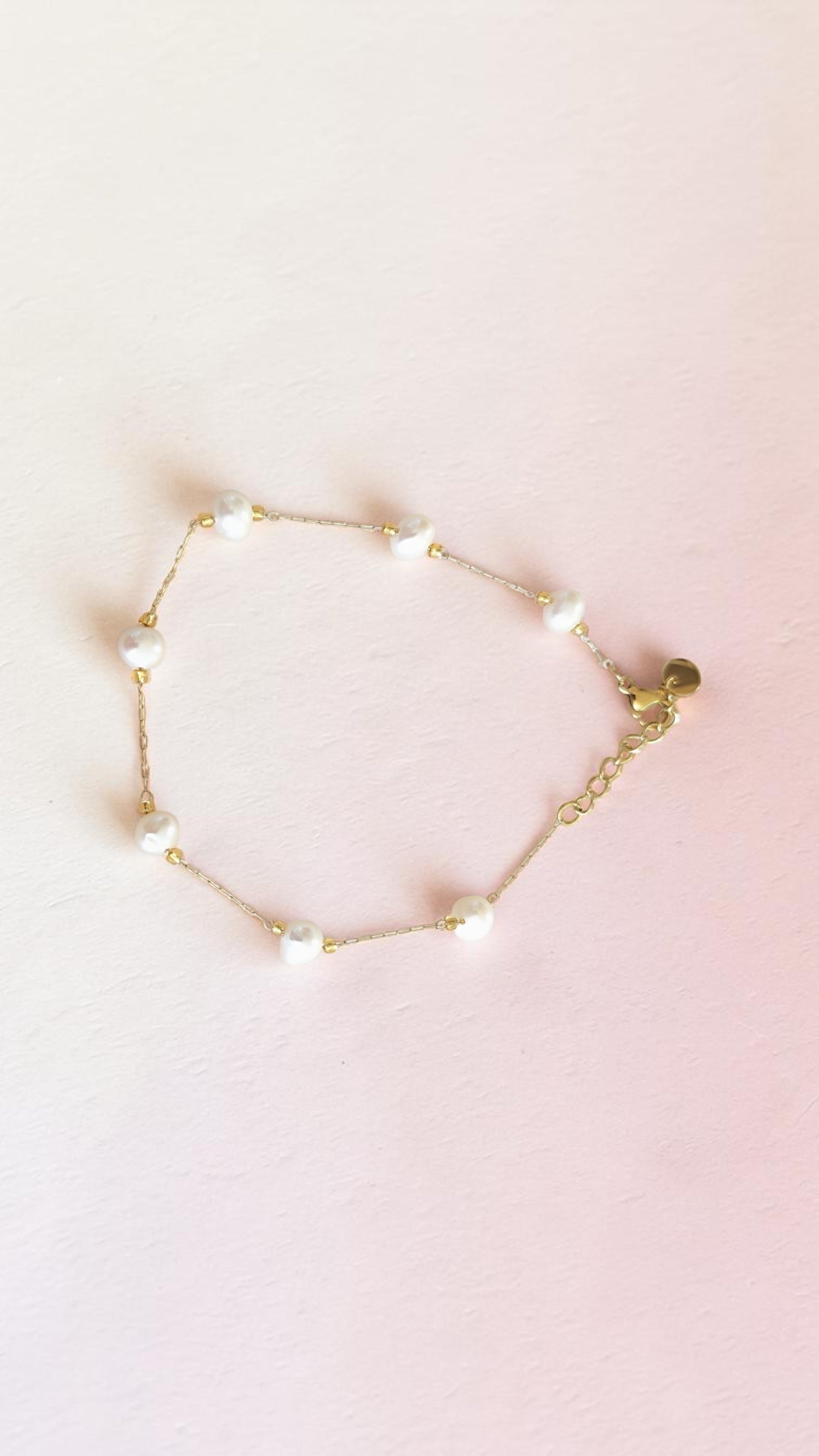 Bracelet de Cheville Perle & Acier – Plaqué Or 14K