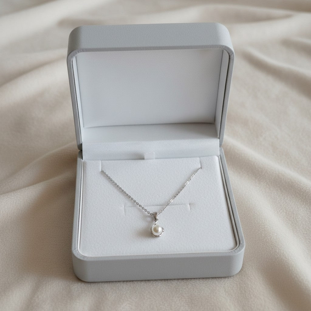 Collier pendentif géométrique perle — Argent sterling 925