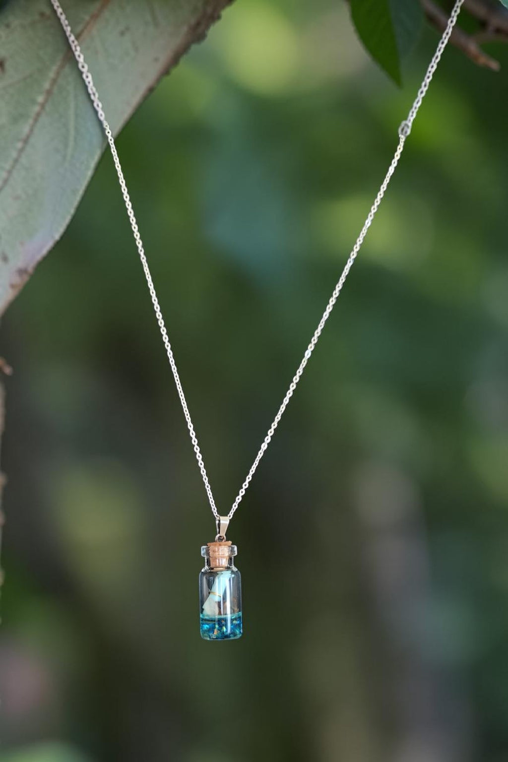 Collier pendentif bouteille à la mer – acier inoxydable argenté